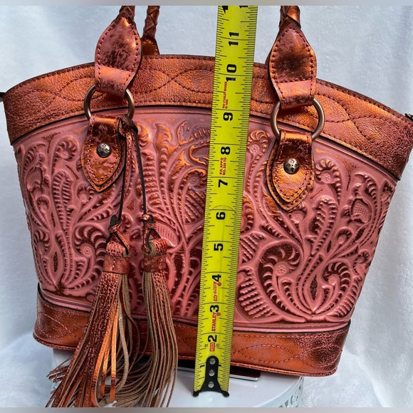 Patricia Nash Zorita Satchel Metallic Burnished Tooled Leather Purse - Picture 11 of 14